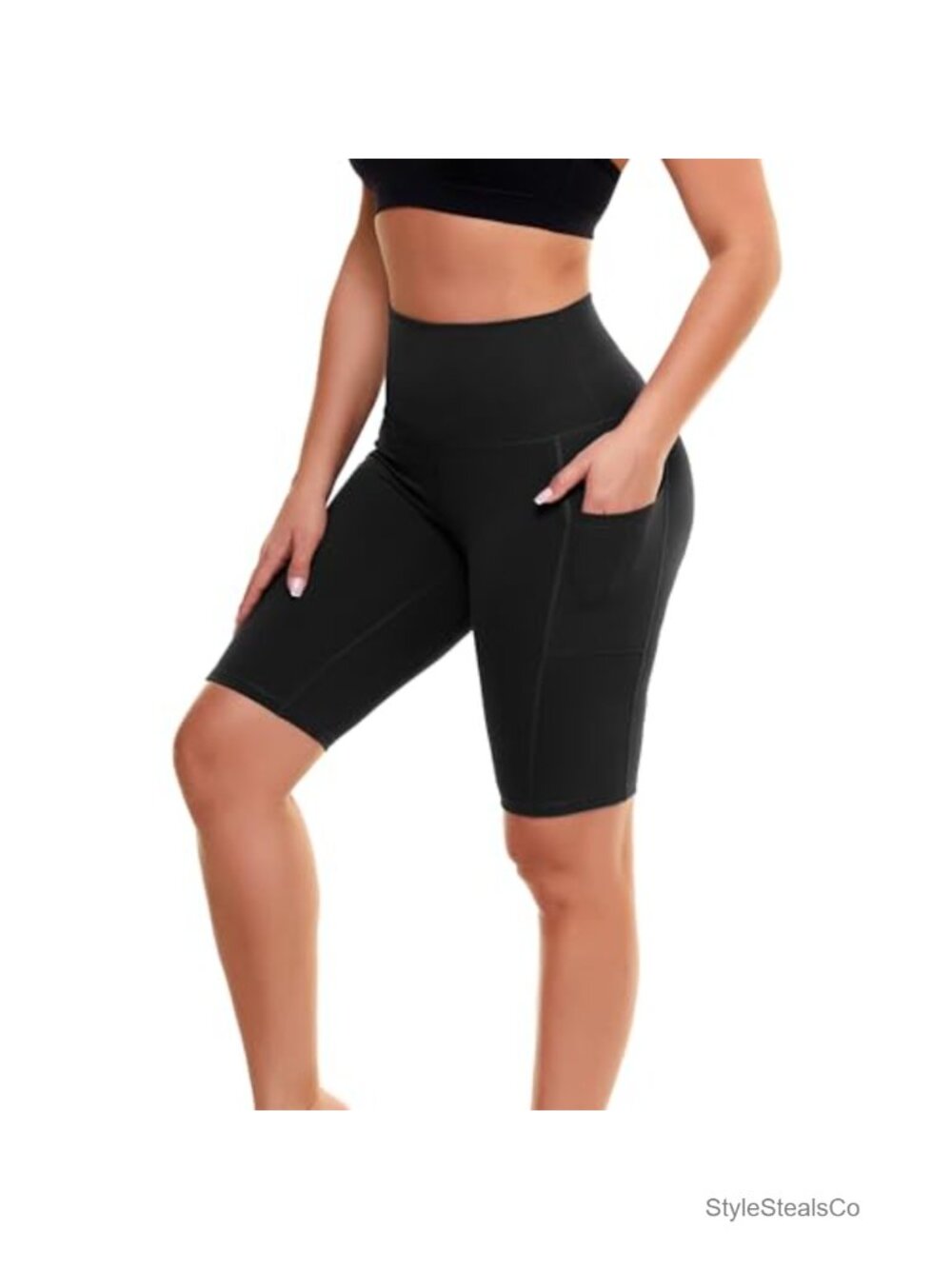Women's High Waisted Biker Shorts with Pockets, 92% Polyester 8% Spandex